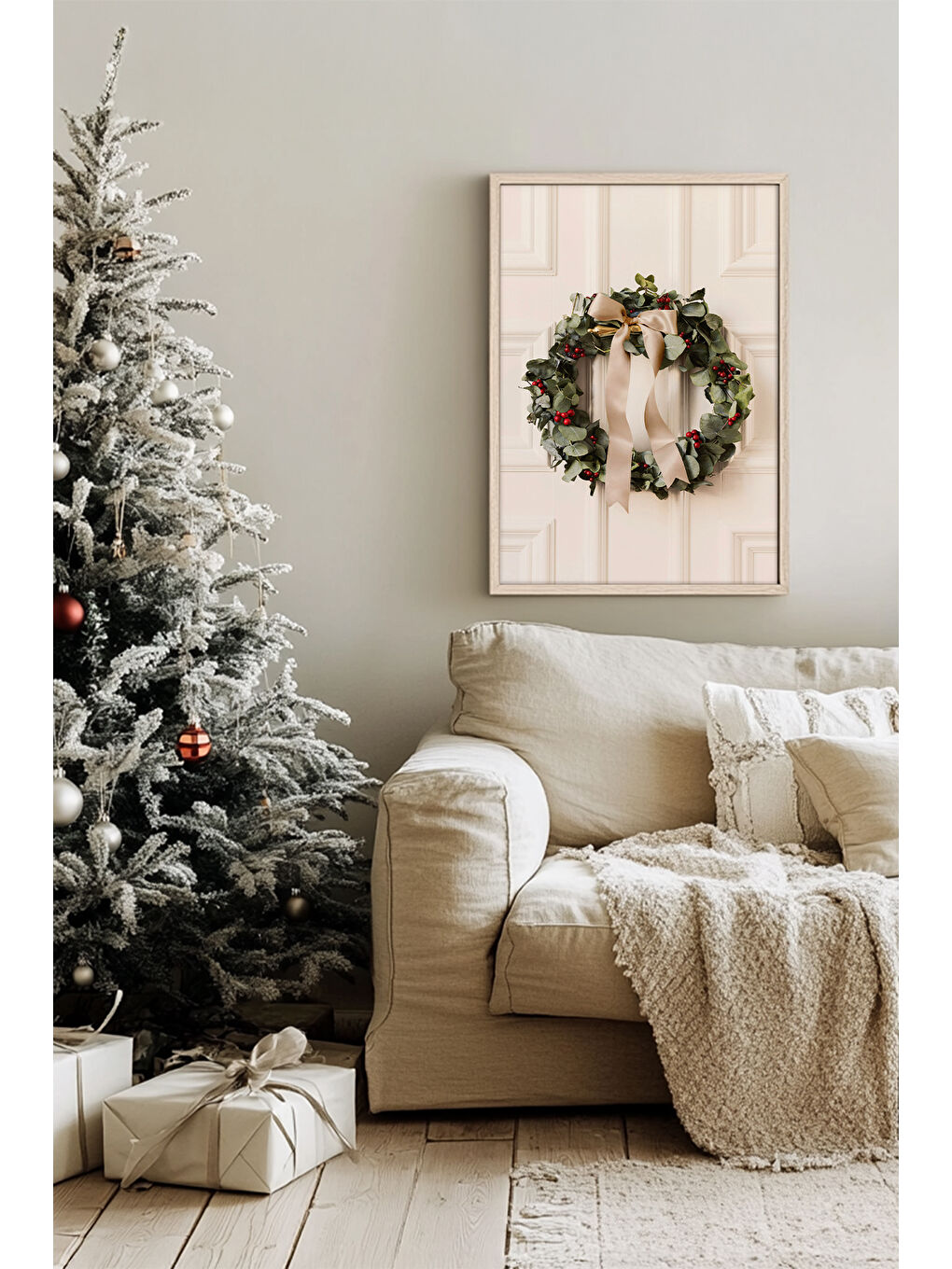 Beyaz Tek Parça Gerçek Ham Ahşap Çerçeveli Yılbaşı(New Year) Temalı Tablo - Model 93 - NWYEARSNGMDL93-5070-1