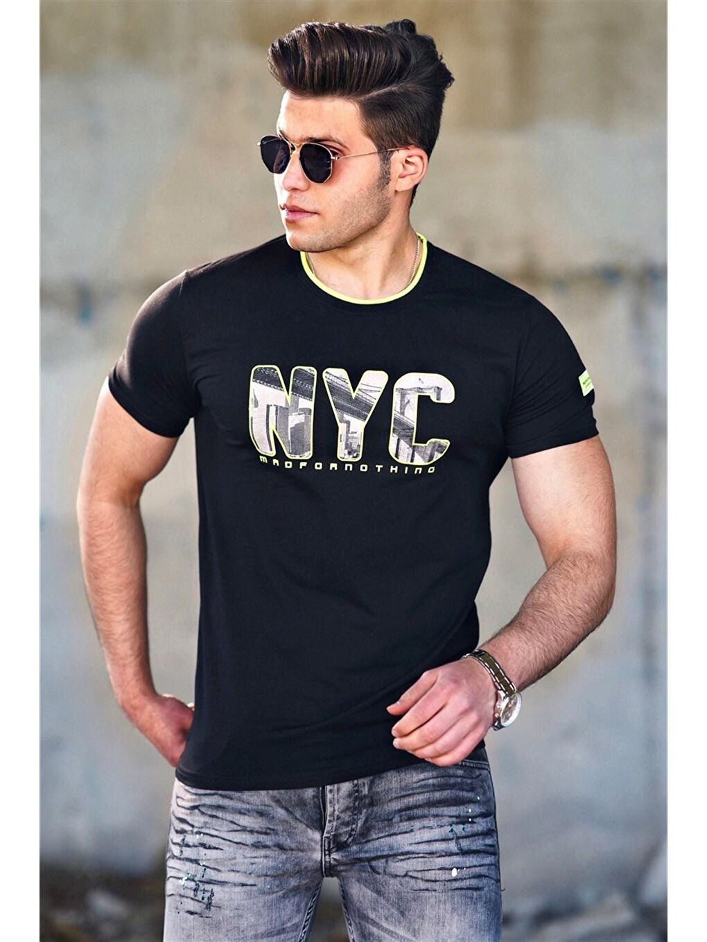Siyah Baskılı Erkek Tişört 4606
