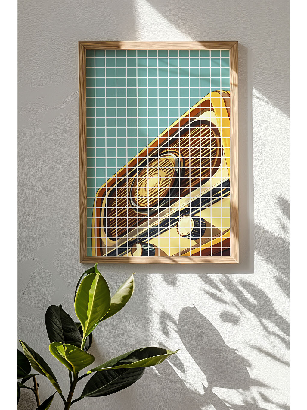 Beyaz Tek Parça Gerçek Ham Ahşap Çerçeveli Popart Kare Çizgili Tablo - Model 9 - POPKARE9-3348