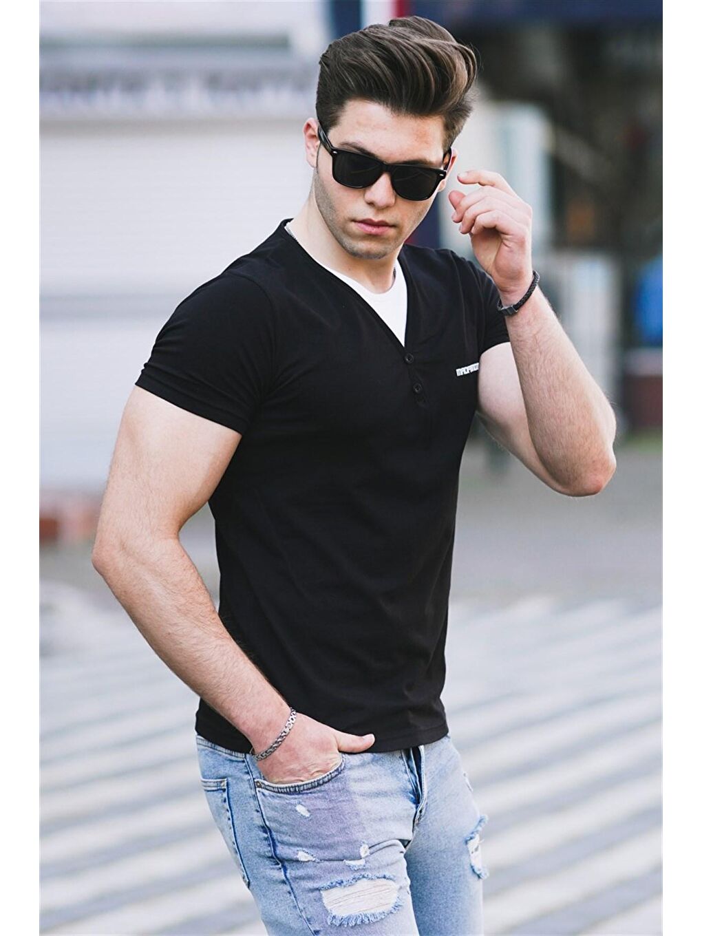 Siyah Düğmeli Erkek Tişört 4581