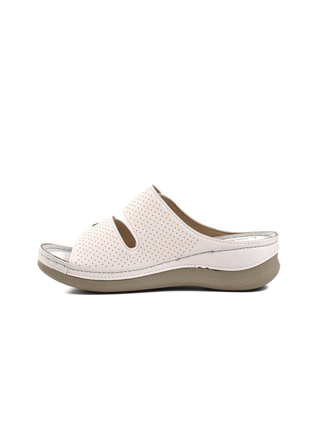 Milas Beyaz Kadın Çift Bantlı Tokalı Terlik-1