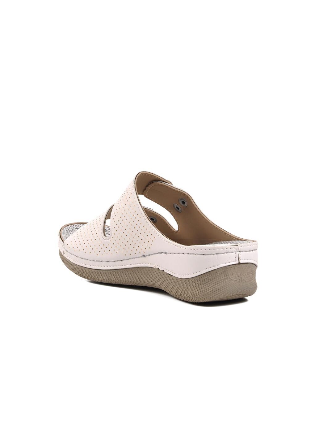 Milas Beyaz Kadın Çift Bantlı Tokalı Terlik-3