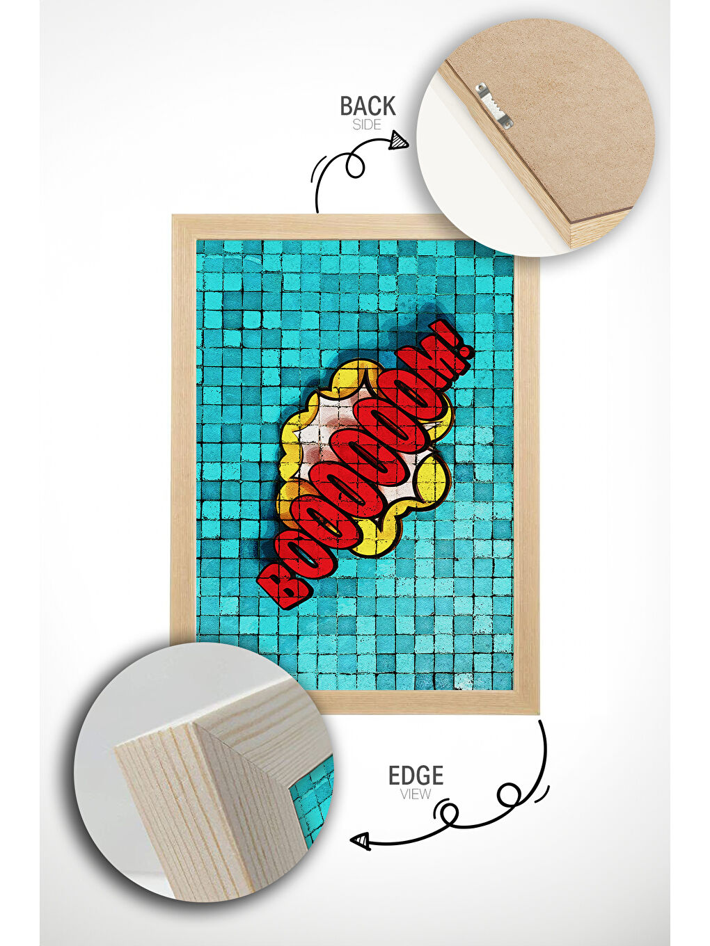 Beyaz Tek Parça Gerçek Ham Ahşap Çerçeveli Popart Mosaic Çizgili Tablo - Model 8 - POPMOSAIC8-3348-1