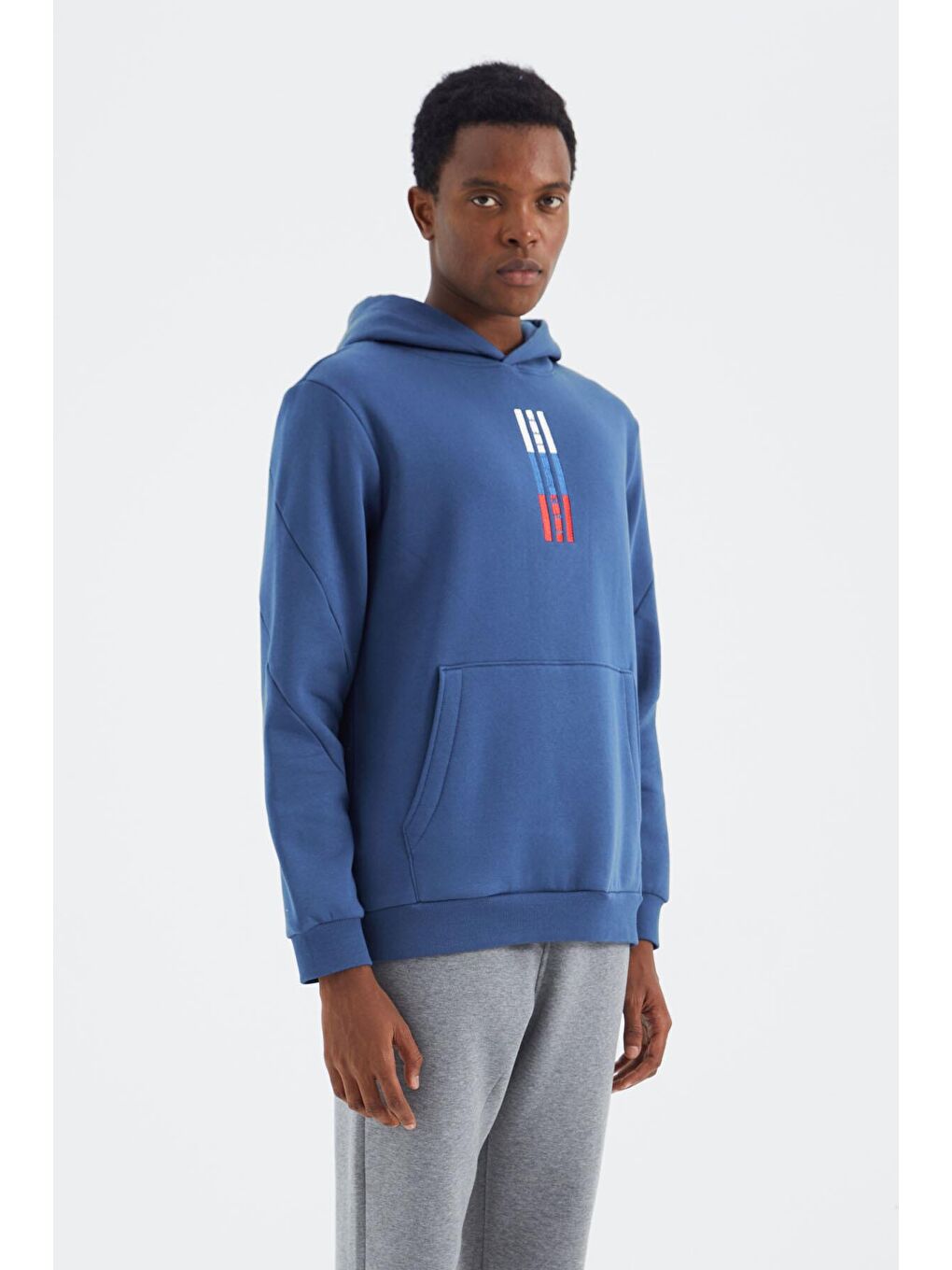 TOMMYLIFE Lacivert Parlıament Kapüşonlu Nakış Detaylı Rahat Kalıp Erkek Sweatshirt - 88291 - 3