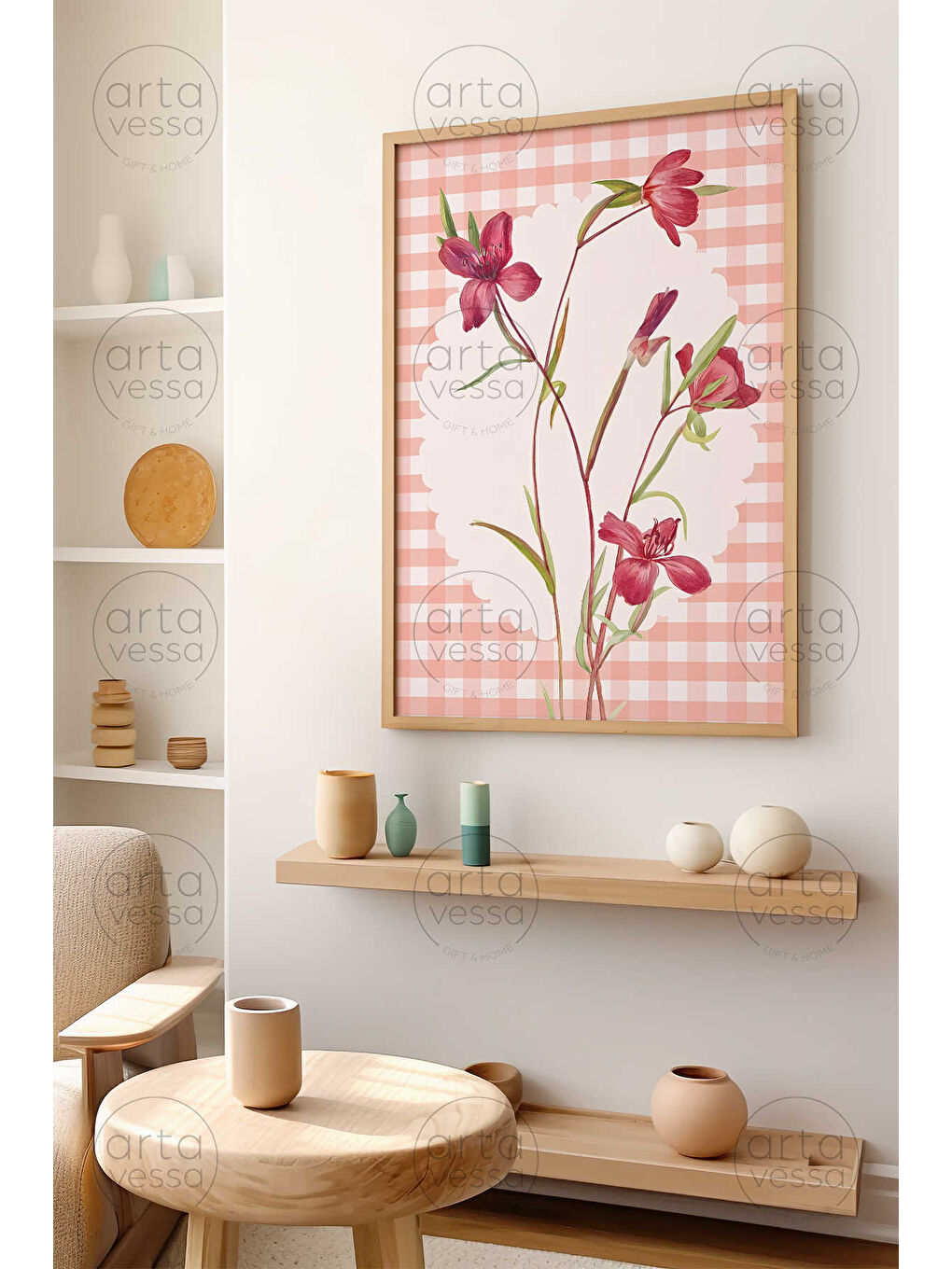 Beyaz Tek Parça Ham Renk Gerçek Ahşap Çerçeveli Tablo - TEKARTCRVMDF-38 - TEKARTCRVMDF38-3348-2