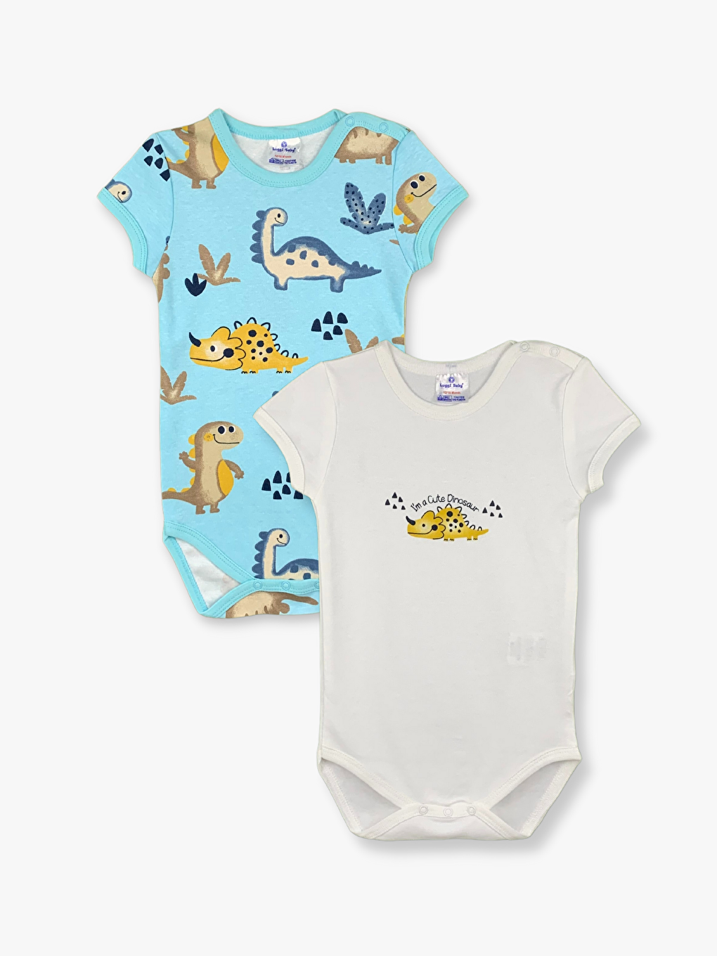 Ekru Bisiklet Yaka Baskılı Erkek Bebek Çıtçıtlı Body 2'li