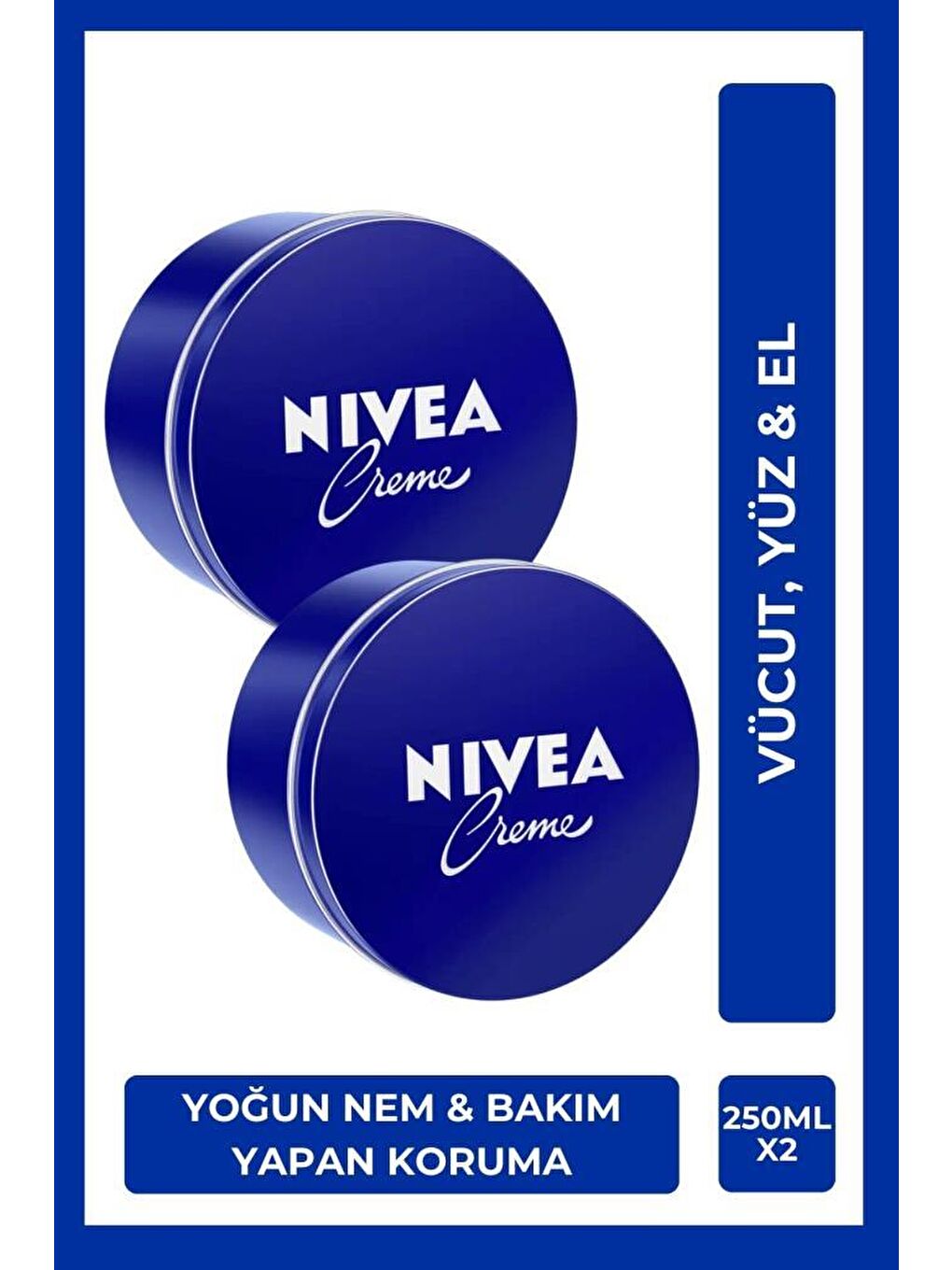 NIVEA Creme 250 ml, Bakım Yapan Koruma, Tüm Ciltler Için Ne mlendirici Krem, El & Yüz & Vücut x2 Adet