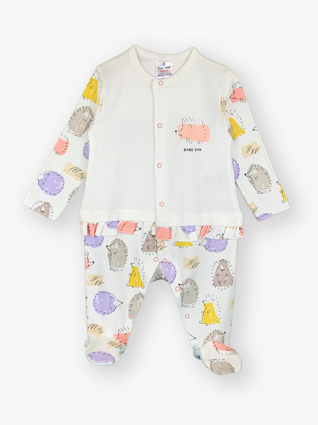 Ekru Bisiklet Yaka Uzun Kollu Kız Bebek Tulum