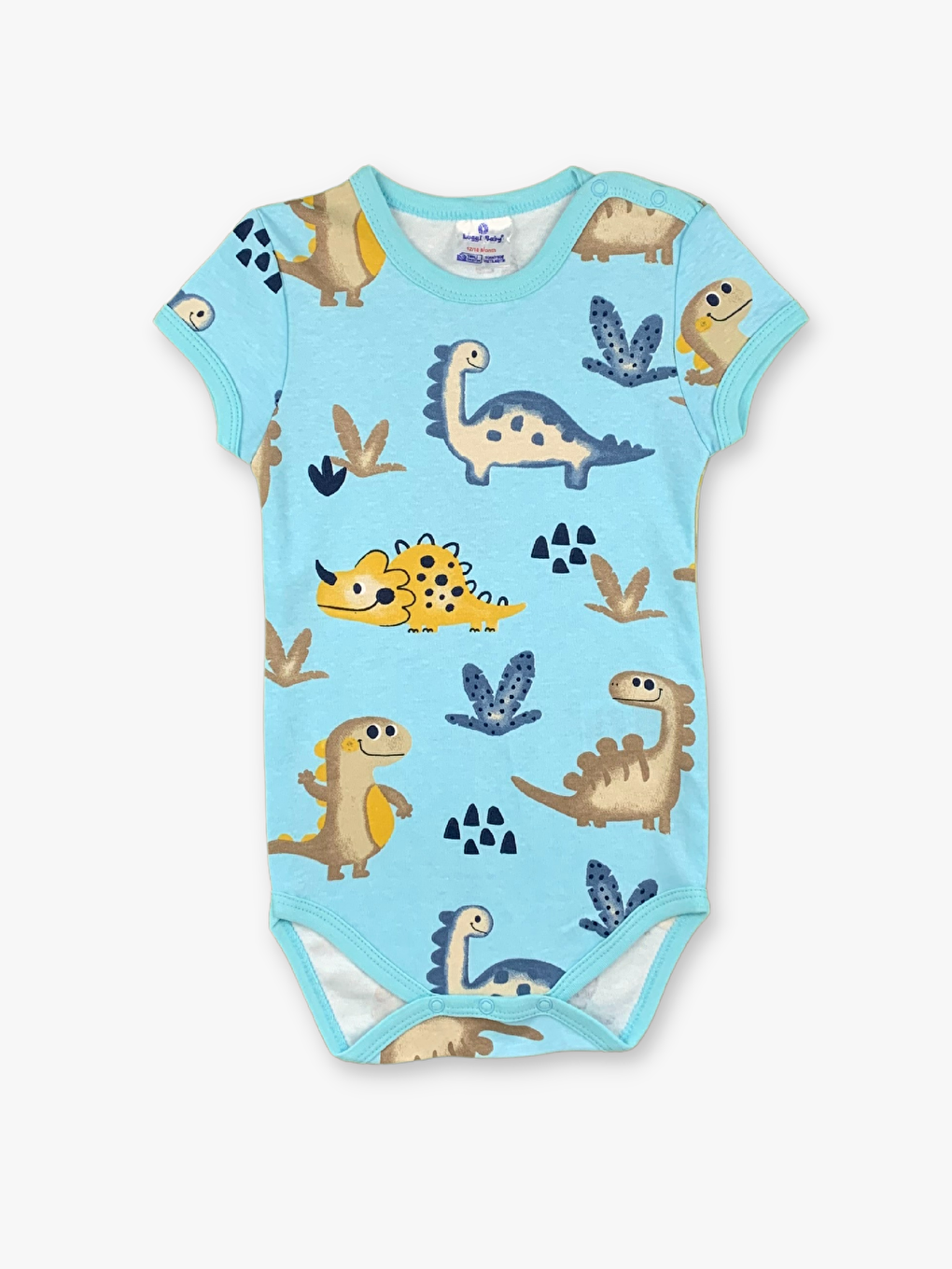 Ekru Bisiklet Yaka Baskılı Erkek Bebek Çıtçıtlı Body 2'li-2