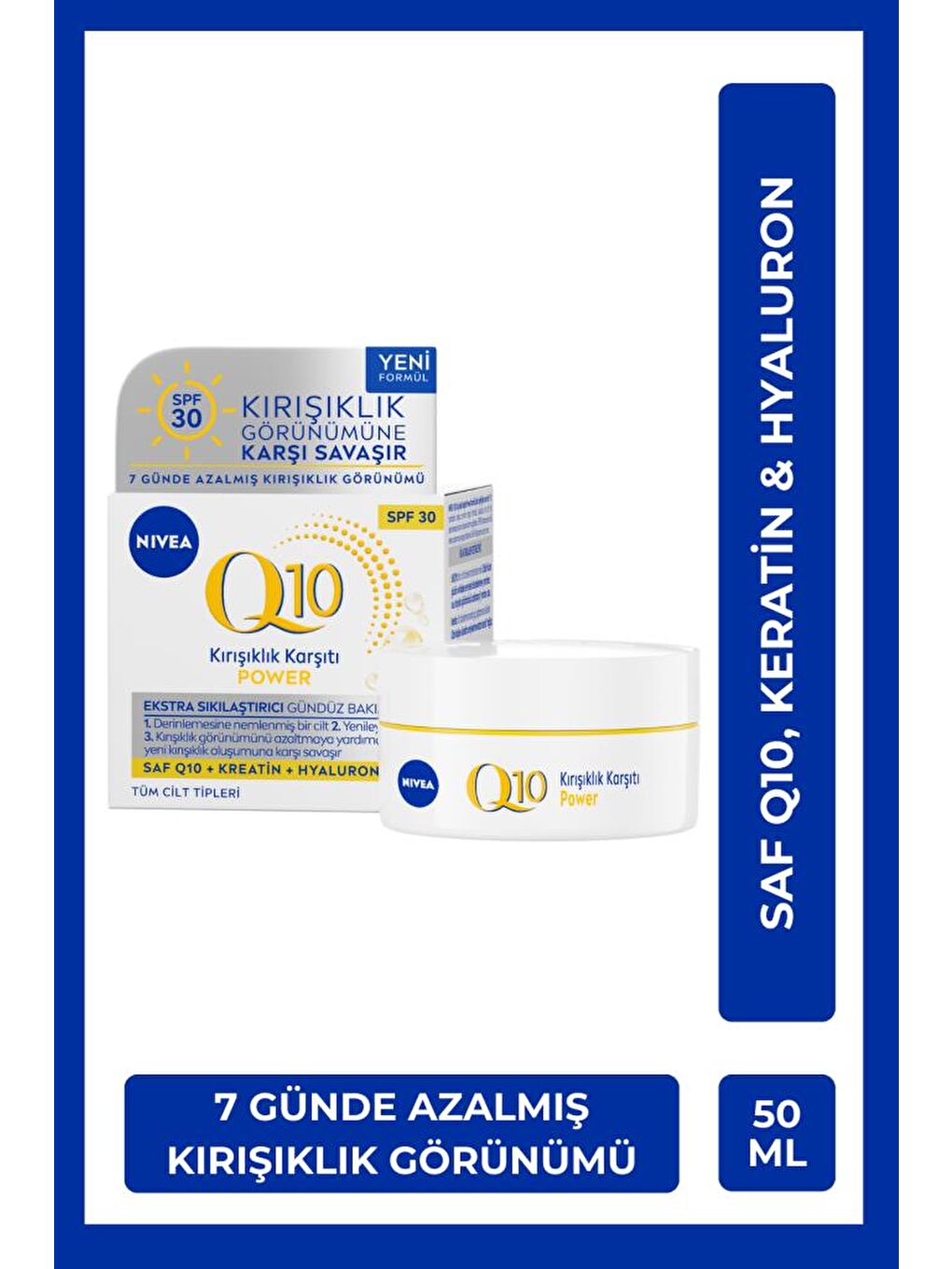 NIVEA Şeffaf Q10 Power Kırışıklık Karşıtı Sıkılaştırıcı Gündüz Yüz Bakım Kremi 50ml, SPF30, Keratin, Hyaluron