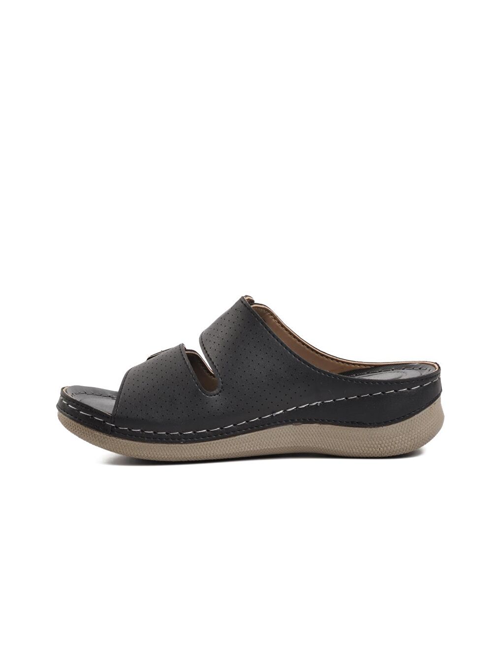 Milas Siyah Kadın Çift Bantlı Tokalı Terlik-1