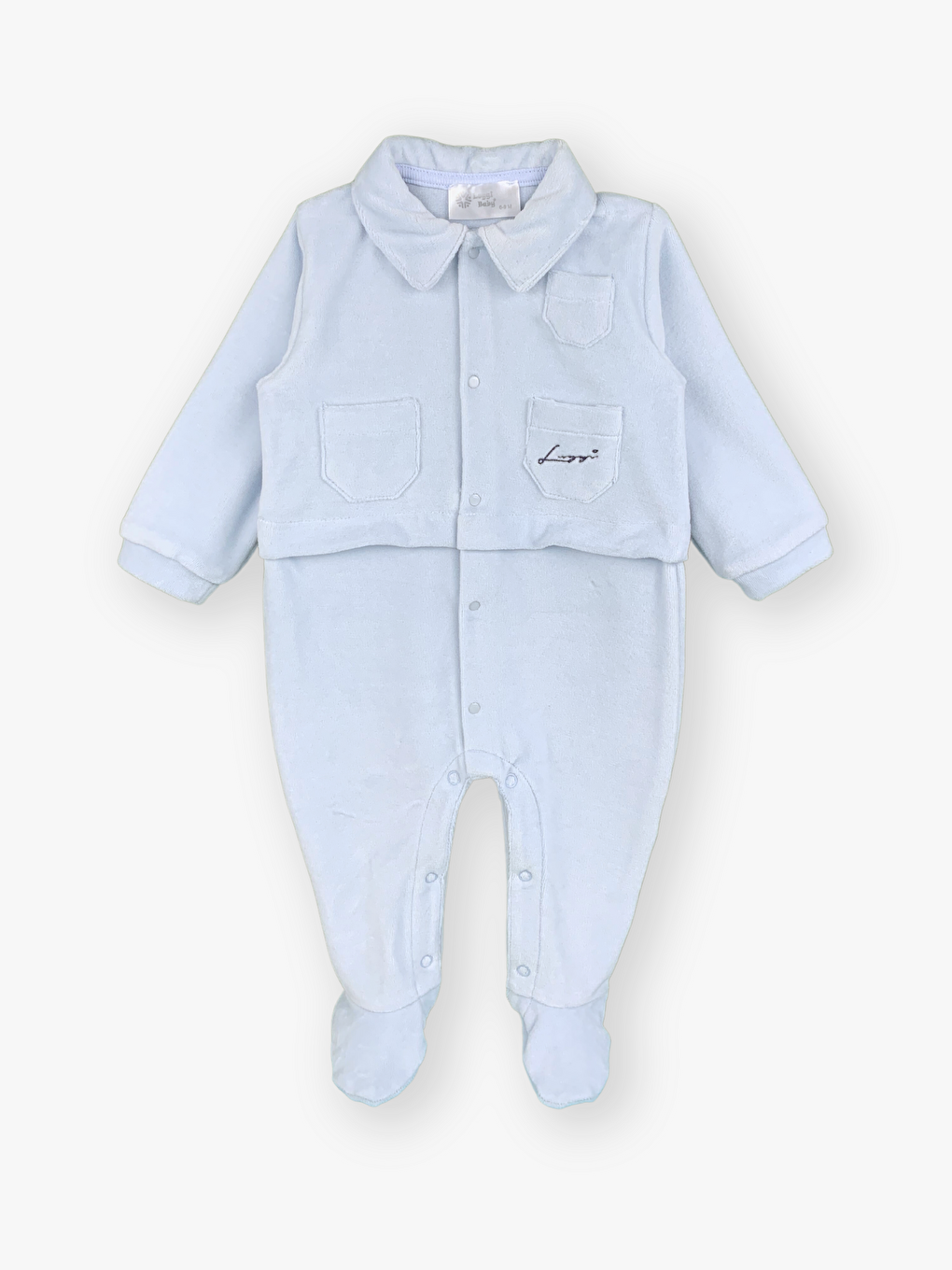 Mavi Gömlek Yaka Uzun Kollu Erkek Bebek Tulum