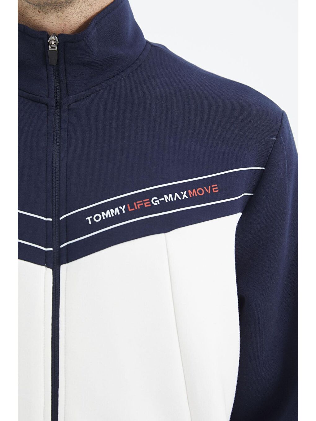 TOMMYLIFE Ekru Dik Yaka Renk Bloklu Gizli Cep Detaylı Rahat Kalıp Erkek Sweatshirt - 88290 - 4