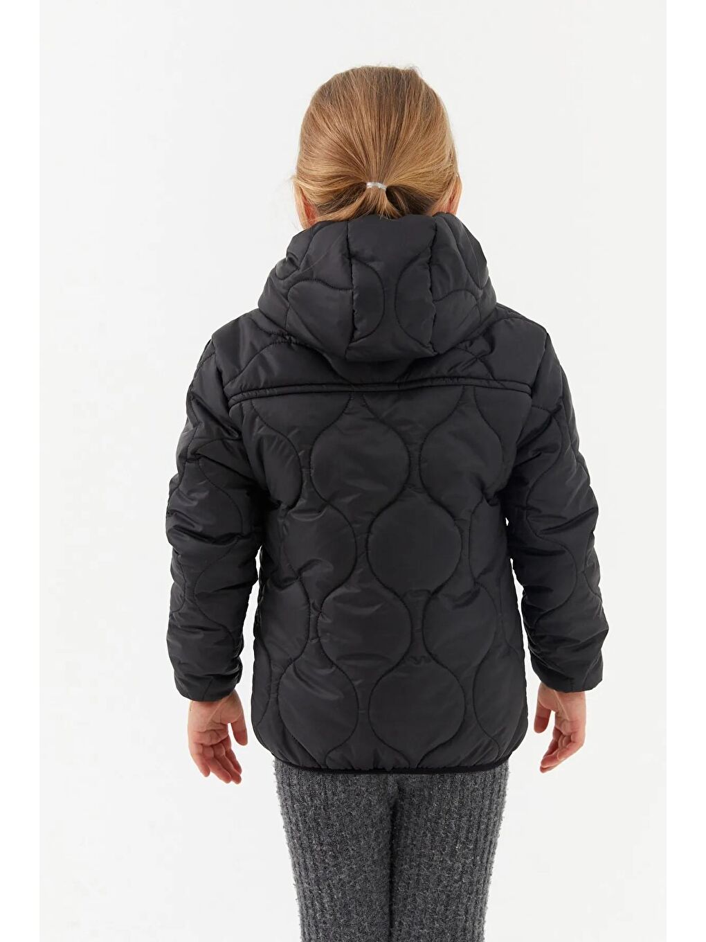 Siyah Kız Çocuk Soğan Desen  Polarlı Kapüşonlu Mont BRMK-002-1