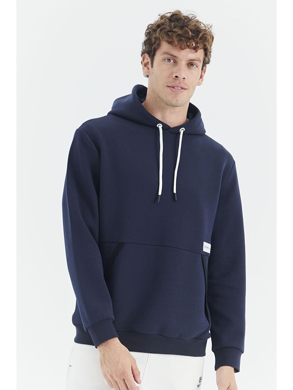 TOMMYLIFE İndigo Kapüşonlu Gizli Cep Detaylı Rahat Kalıp Erkek Sweatshirt - 88282