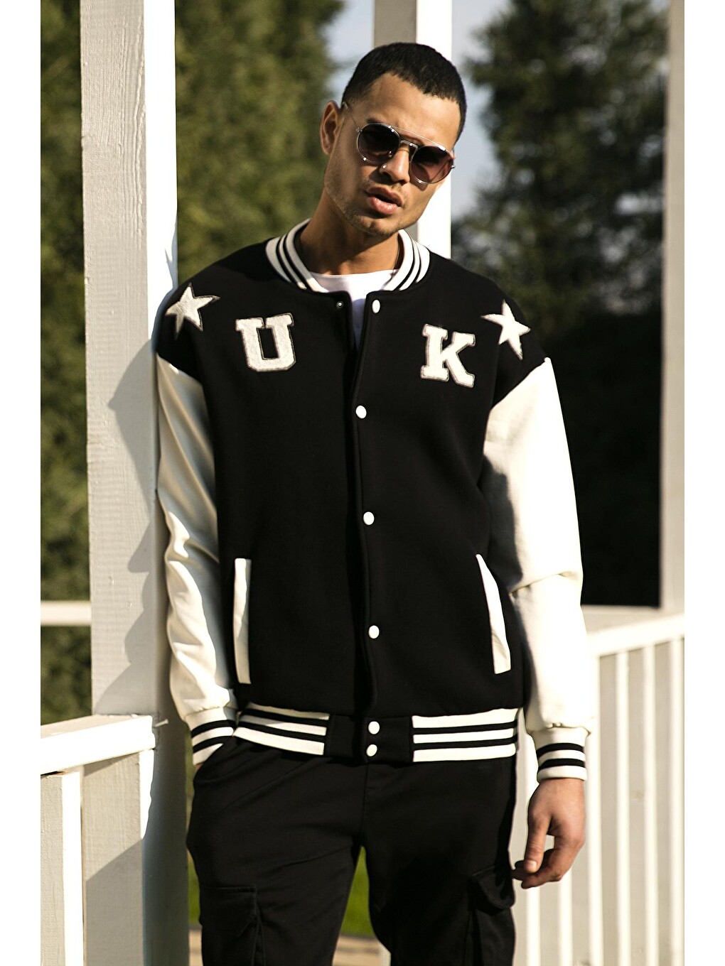 Siyah Oversize Kolej Yaka Cepli Bomber Ceket 628mnh178-2