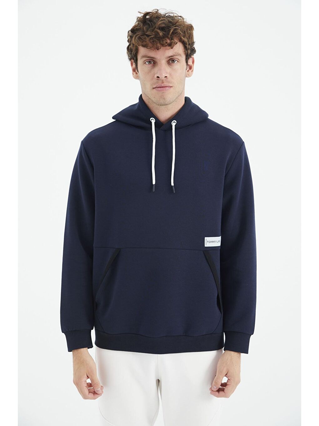 TOMMYLIFE İndigo Kapüşonlu Gizli Cep Detaylı Rahat Kalıp Erkek Sweatshirt - 88282 - 3