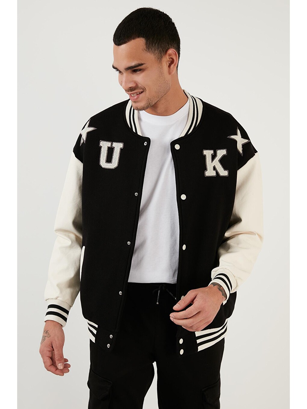 Siyah Oversize Kolej Yaka Cepli Bomber Ceket 628mnh178-3
