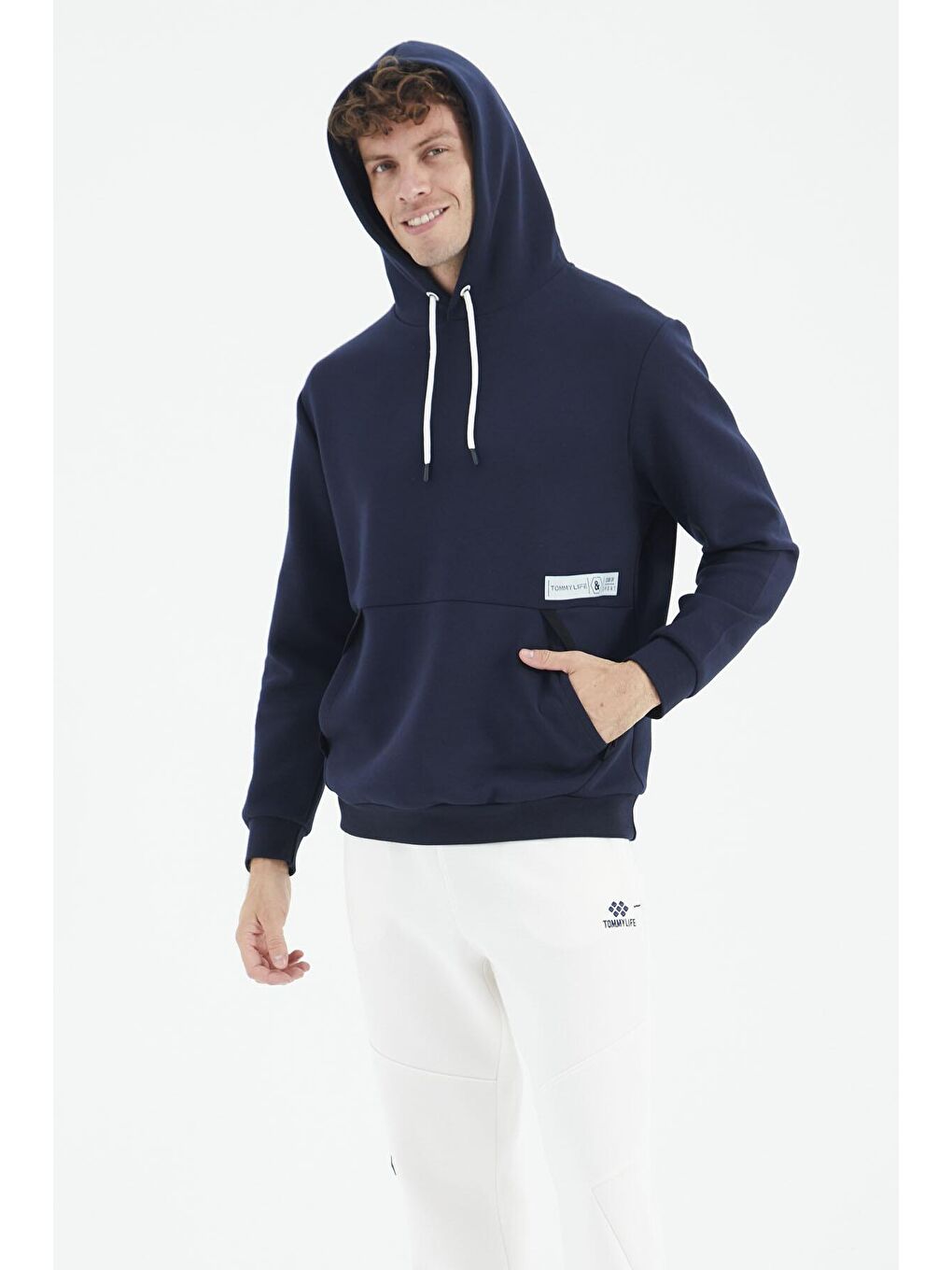 TOMMYLIFE İndigo Kapüşonlu Gizli Cep Detaylı Rahat Kalıp Erkek Sweatshirt - 88282 - 4