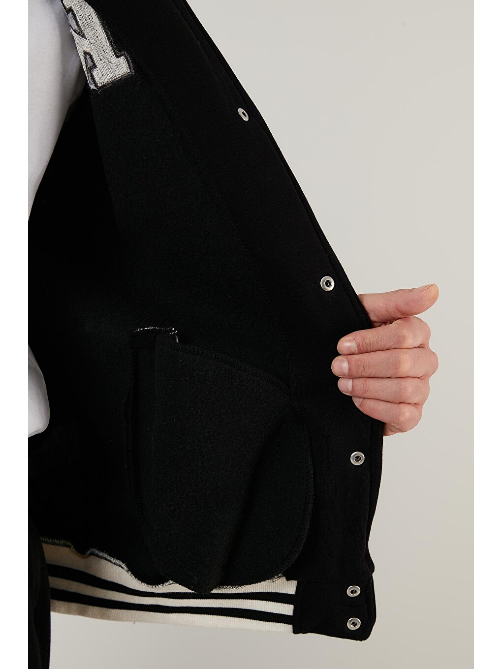 Siyah Oversize Kolej Yaka Cepli Bomber Ceket 628mnh178-4