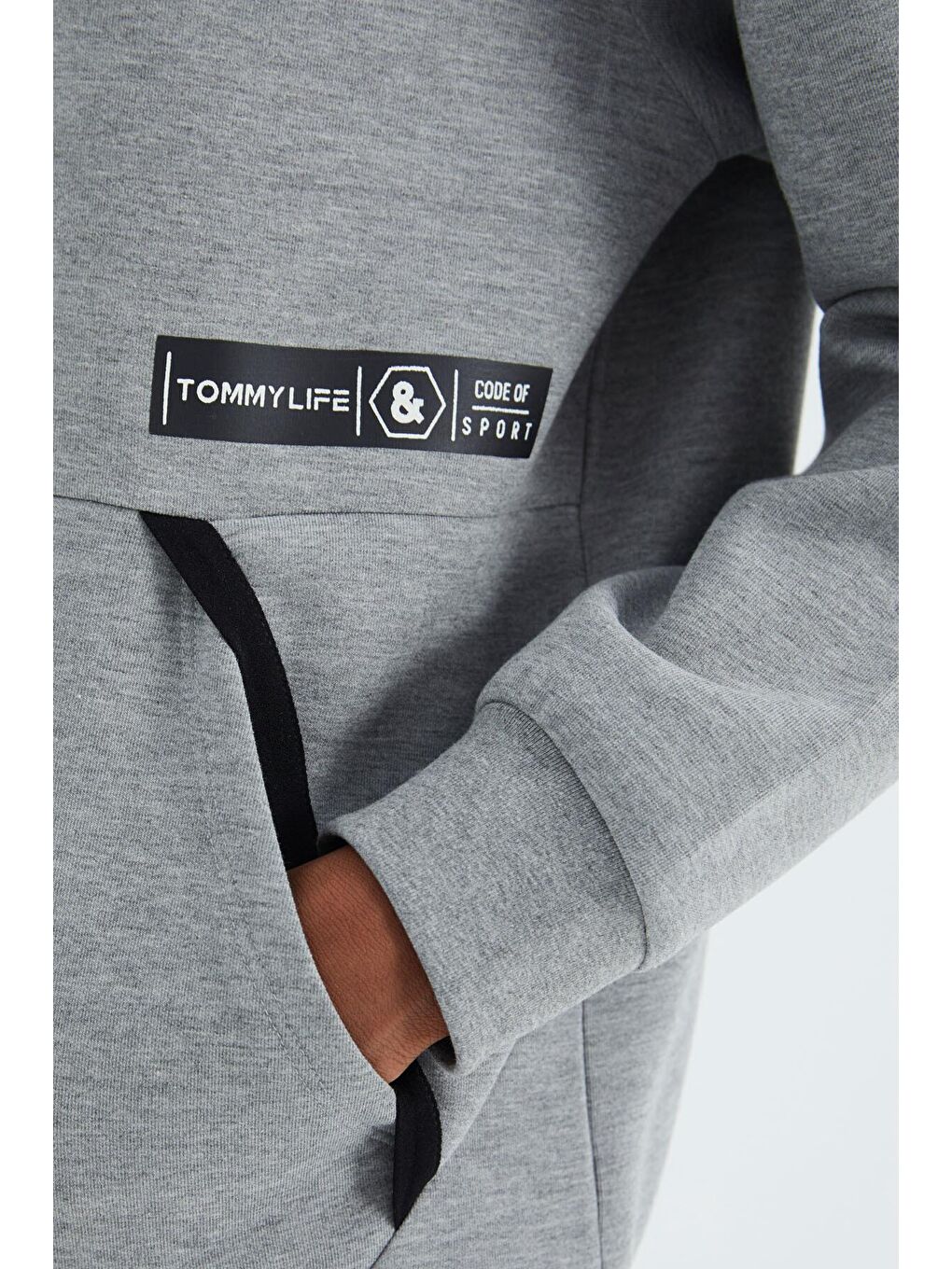 TOMMYLIFE Gri Melanj Kapüşonlu Gizli Cep Detaylı Rahat Kalıp Erkek Sweatshirt - 88282 - 2