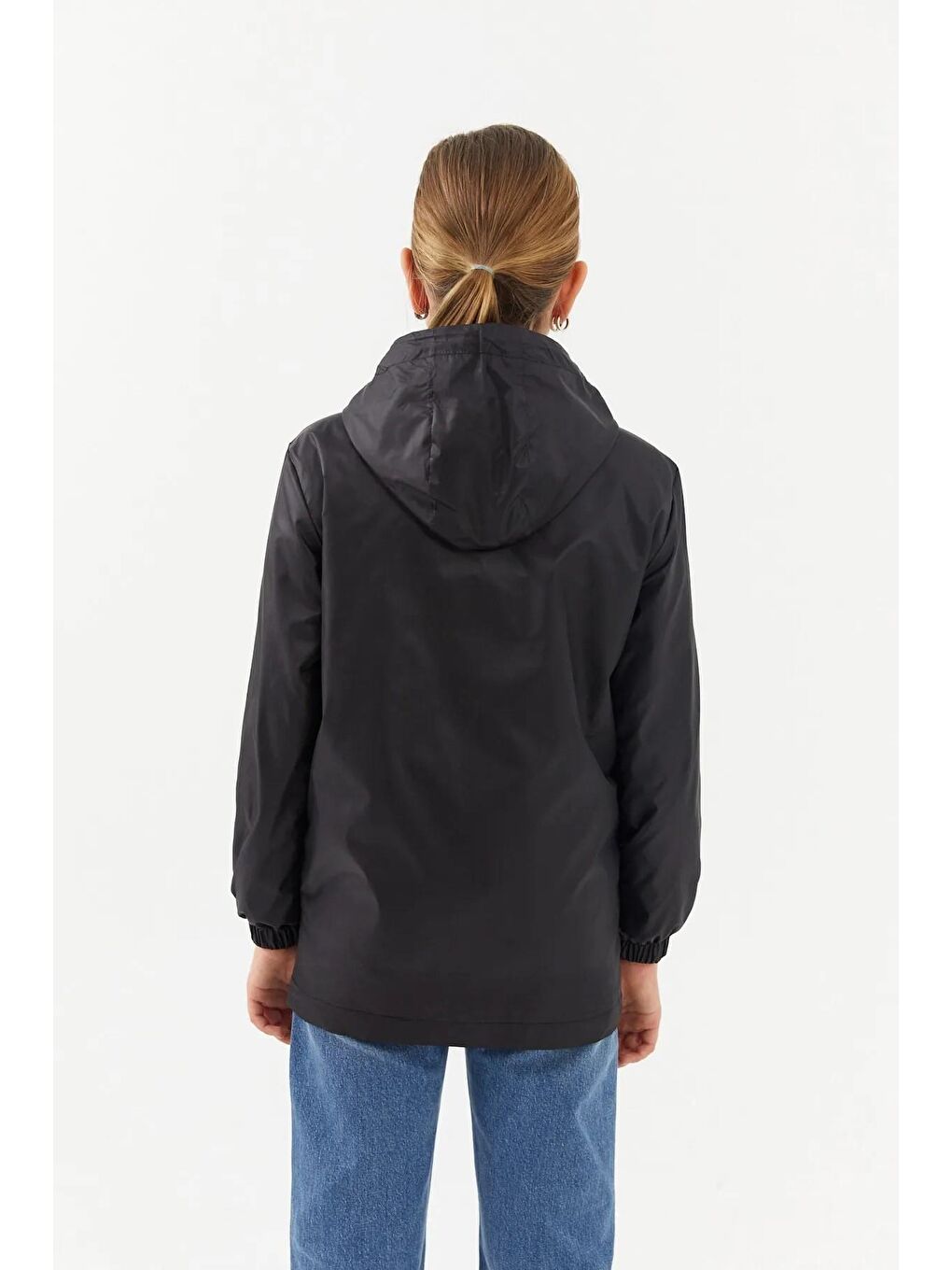 Siyah Kız Çocuk İçi Astarlı Suya Dayanıklı Kapüşonlu Cepli Yağmurluk BRMK-005-3