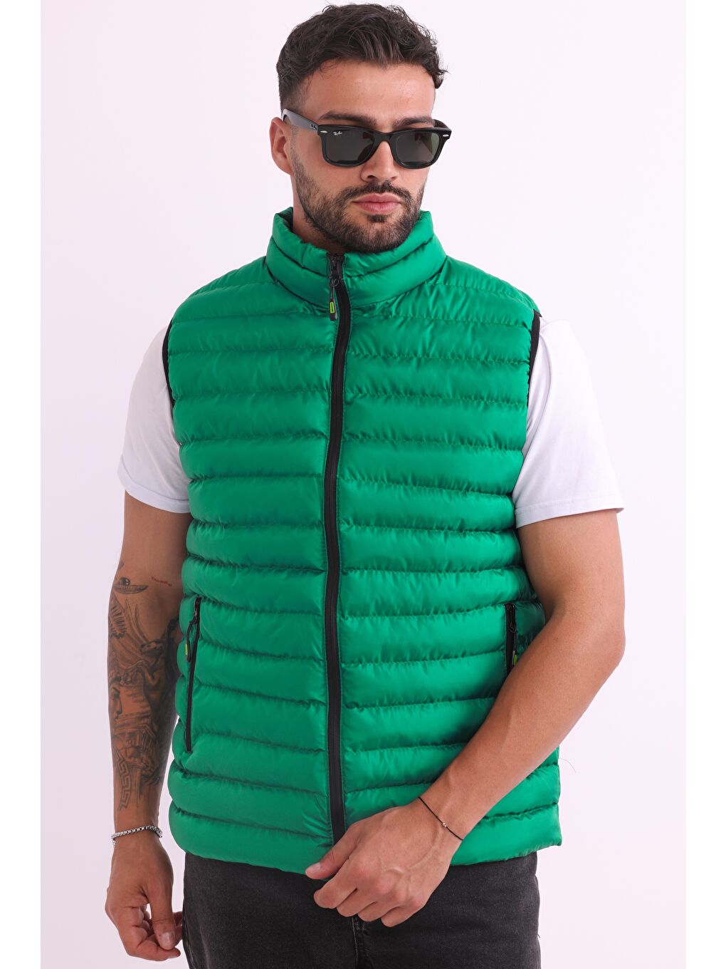 Yeşil Erkek Astarlı Su ve Rüzgara Dayanıklı Şişme Yelek DY-1000