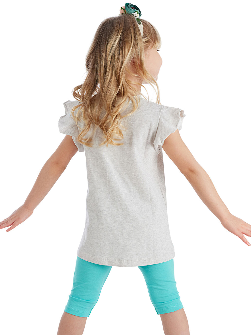 Karışık Süslü Zürafa Kız Çocuk Tişört Tayt Takım-1