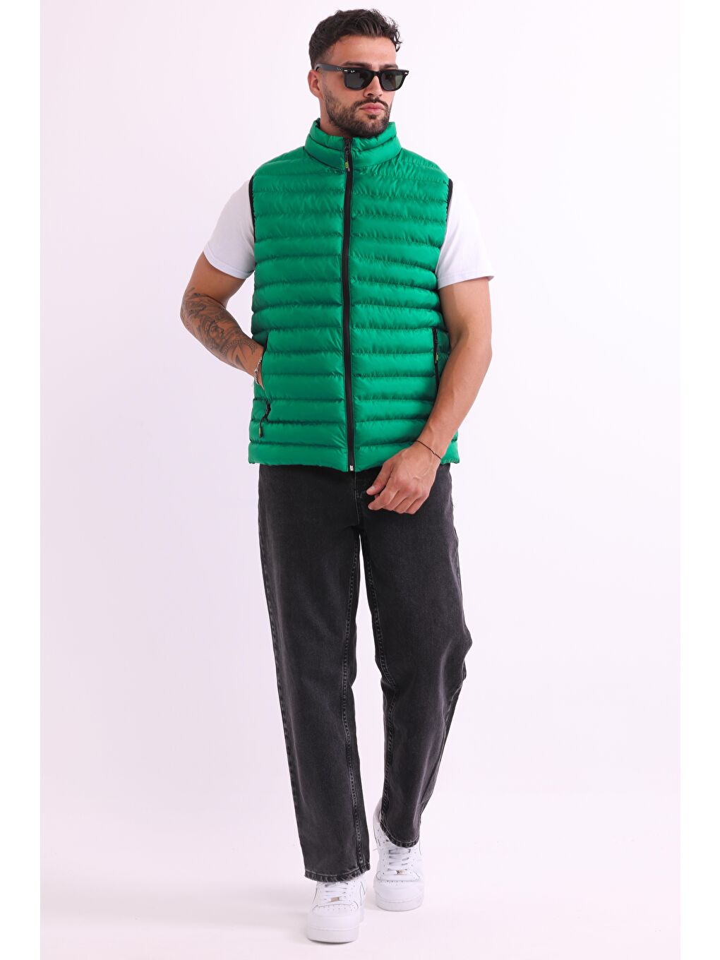 Yeşil Erkek Astarlı Su ve Rüzgara Dayanıklı Şişme Yelek DY-1000-1