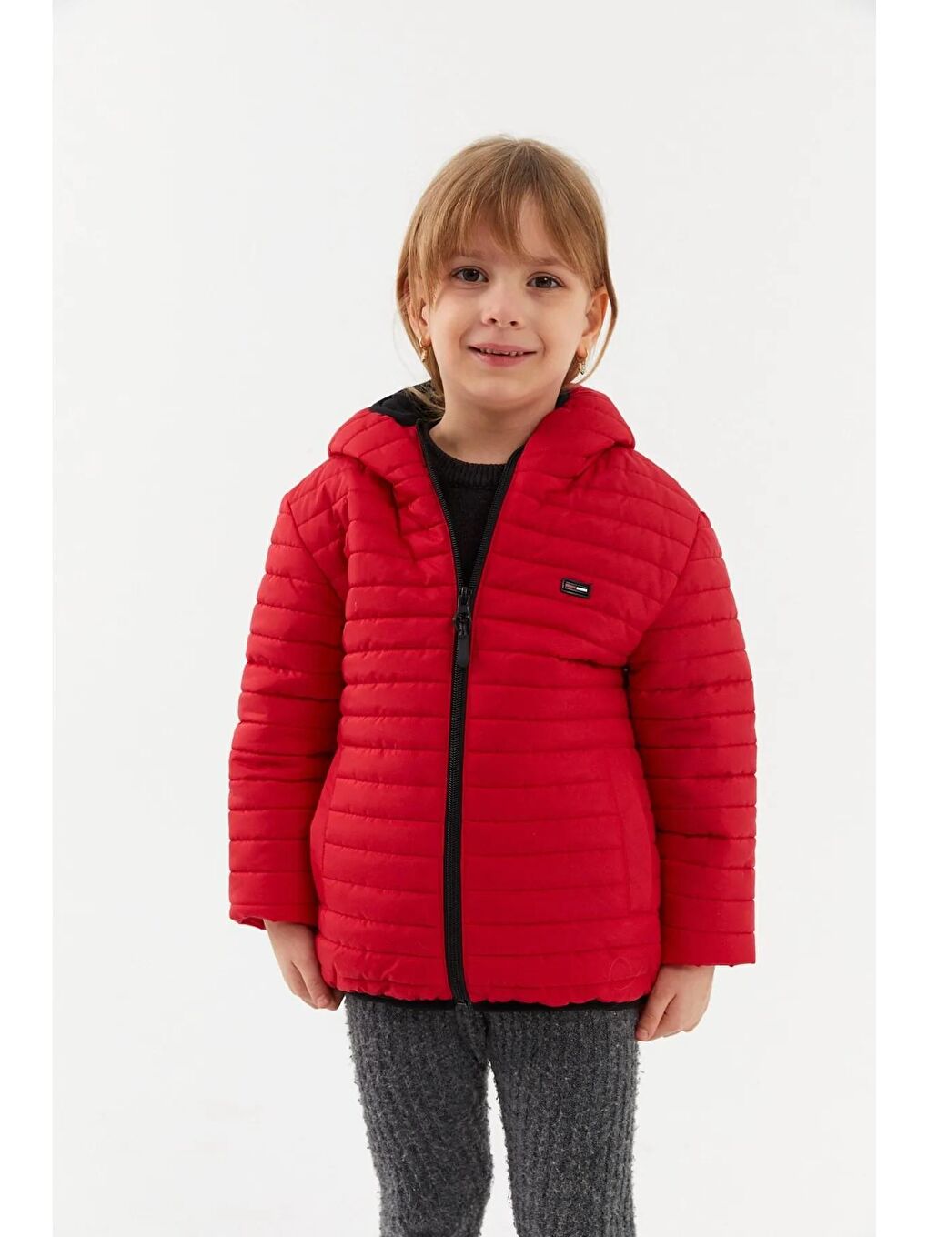 Kırmızı Kız Çocuk Su ve Rüzgara Dayanıklı Polarlı Kapüşonlu Mont BRMK-001-A-1