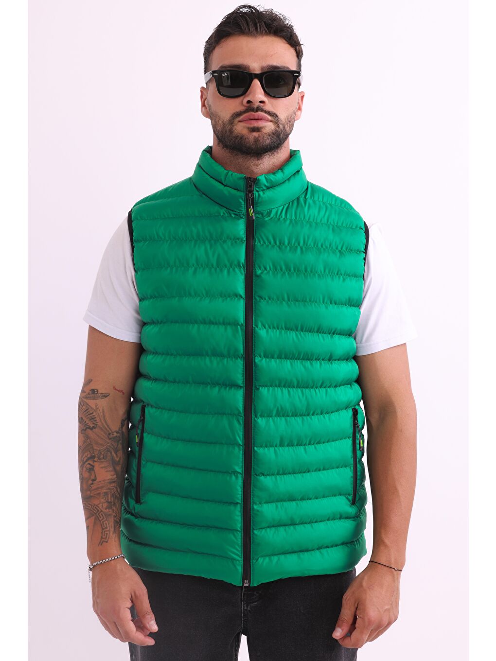 Yeşil Erkek Astarlı Su ve Rüzgara Dayanıklı Şişme Yelek DY-1000-2