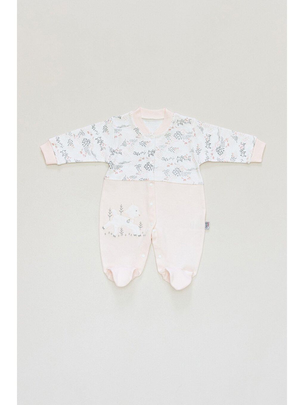 Pembe Nakışlı Çıtçıtlı Bebek Tulum