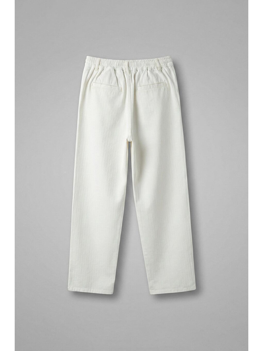 Erkek Beli Lastikli Desenli Baggy Pantolon Beyaz-1