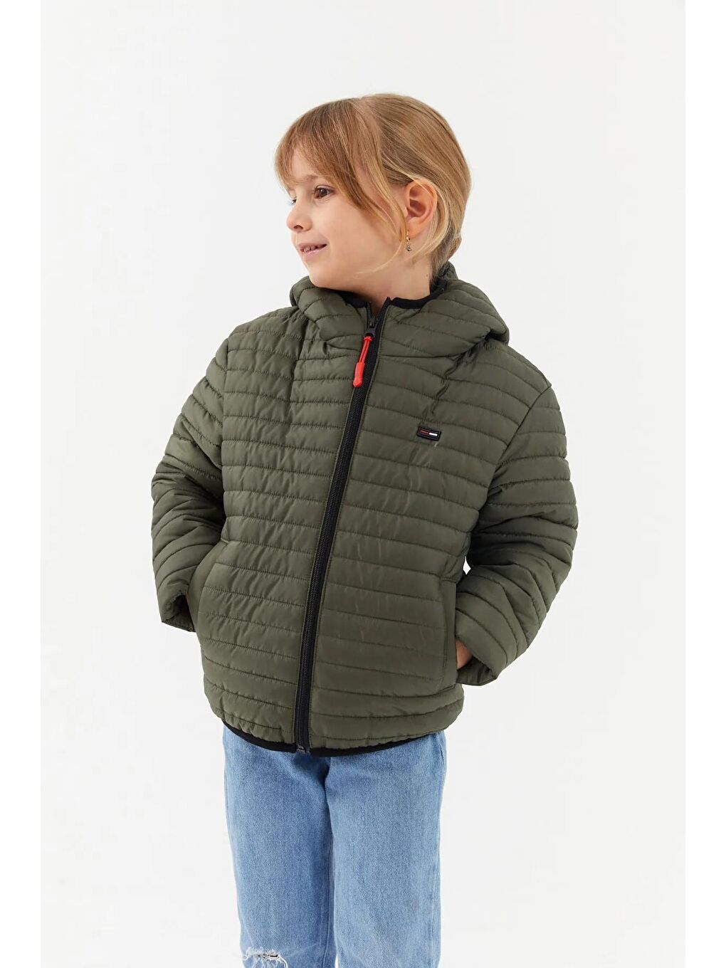 Haki Kız Çocuk Su ve Rüzgara Dayanıklı Polarlı Kapüşonlu Mont BRMK-001-A-1