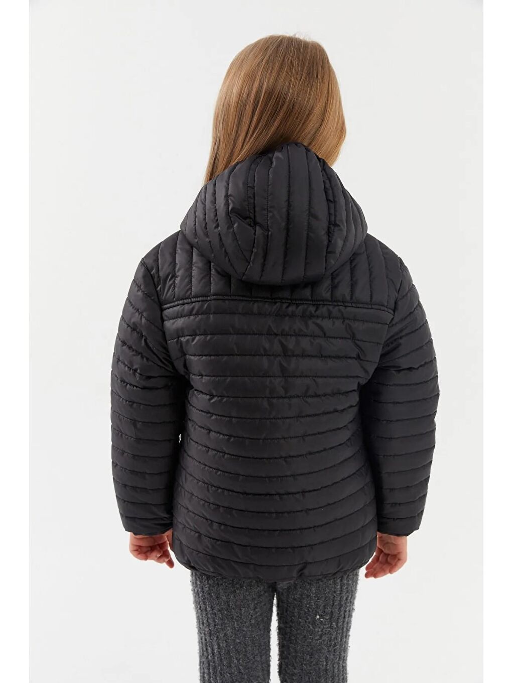 Siyah Kız Çocuk Su ve Rüzgara Dayanıklı Polarlı Kapüşonlu Mont BRMK-001-A-2