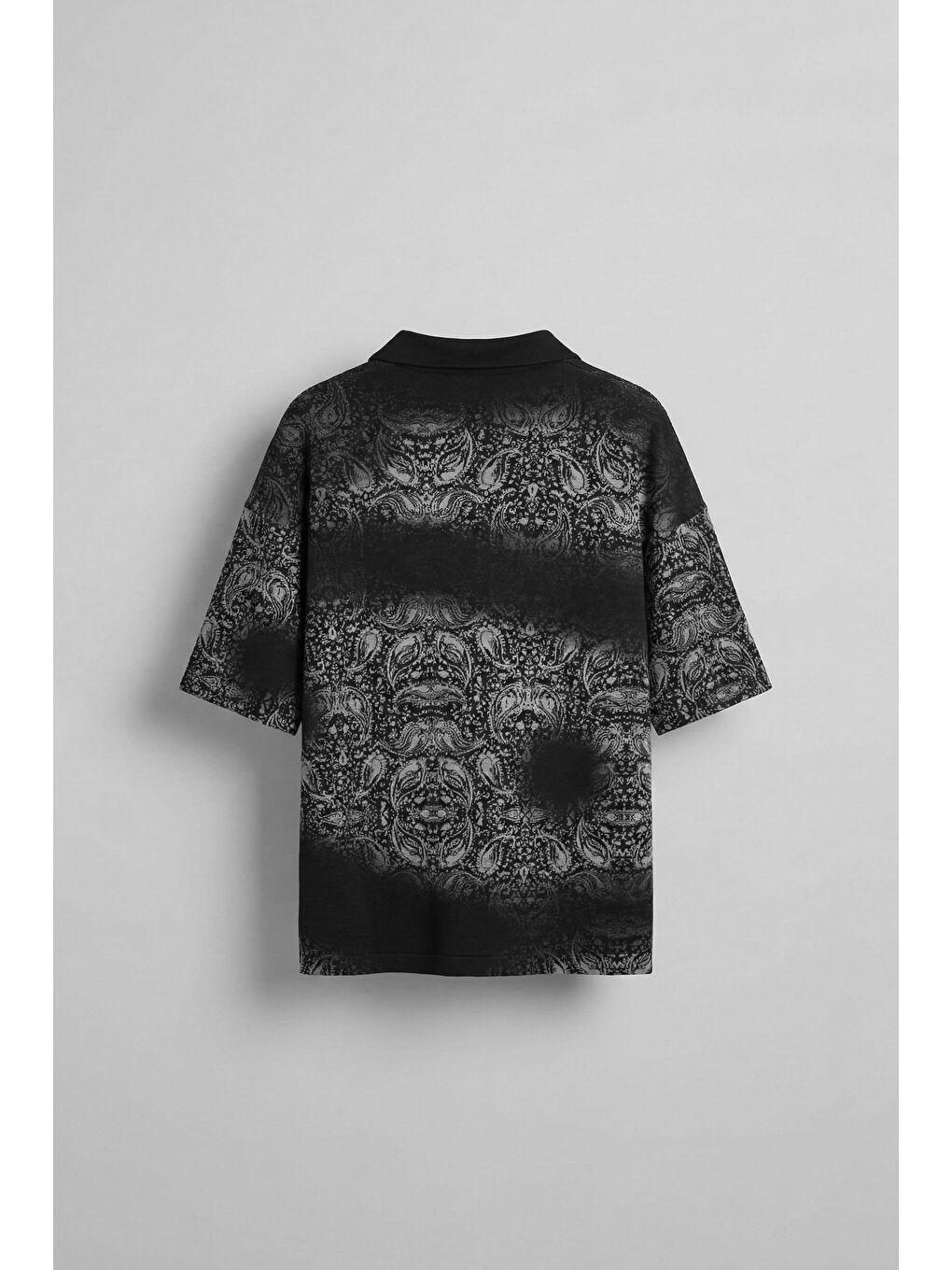 Erkek Polo Yaka Yarım Fermuarlı Baskılı T-Shirt Siyah-1