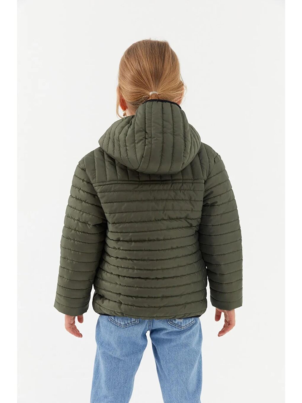 Haki Kız Çocuk Su ve Rüzgara Dayanıklı Polarlı Kapüşonlu Mont BRMK-001-A-2