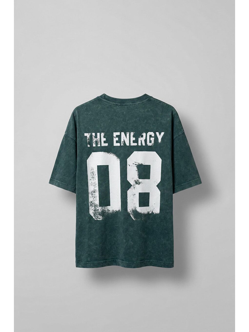 Erkek Eskitme Efektli Yıkamalı Baskılı Oversize T-Shirt Yeşil