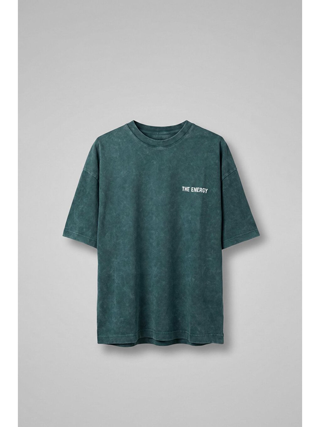 Erkek Eskitme Efektli Yıkamalı Baskılı Oversize T-Shirt Yeşil-1