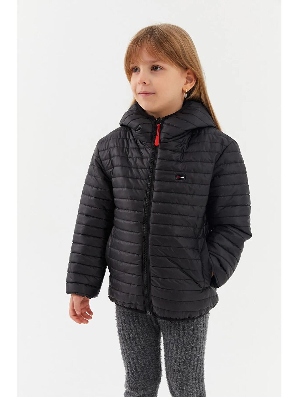 Siyah Kız Çocuk Su ve Rüzgara Dayanıklı Polarlı Kapüşonlu Mont BRMK-001-A-3