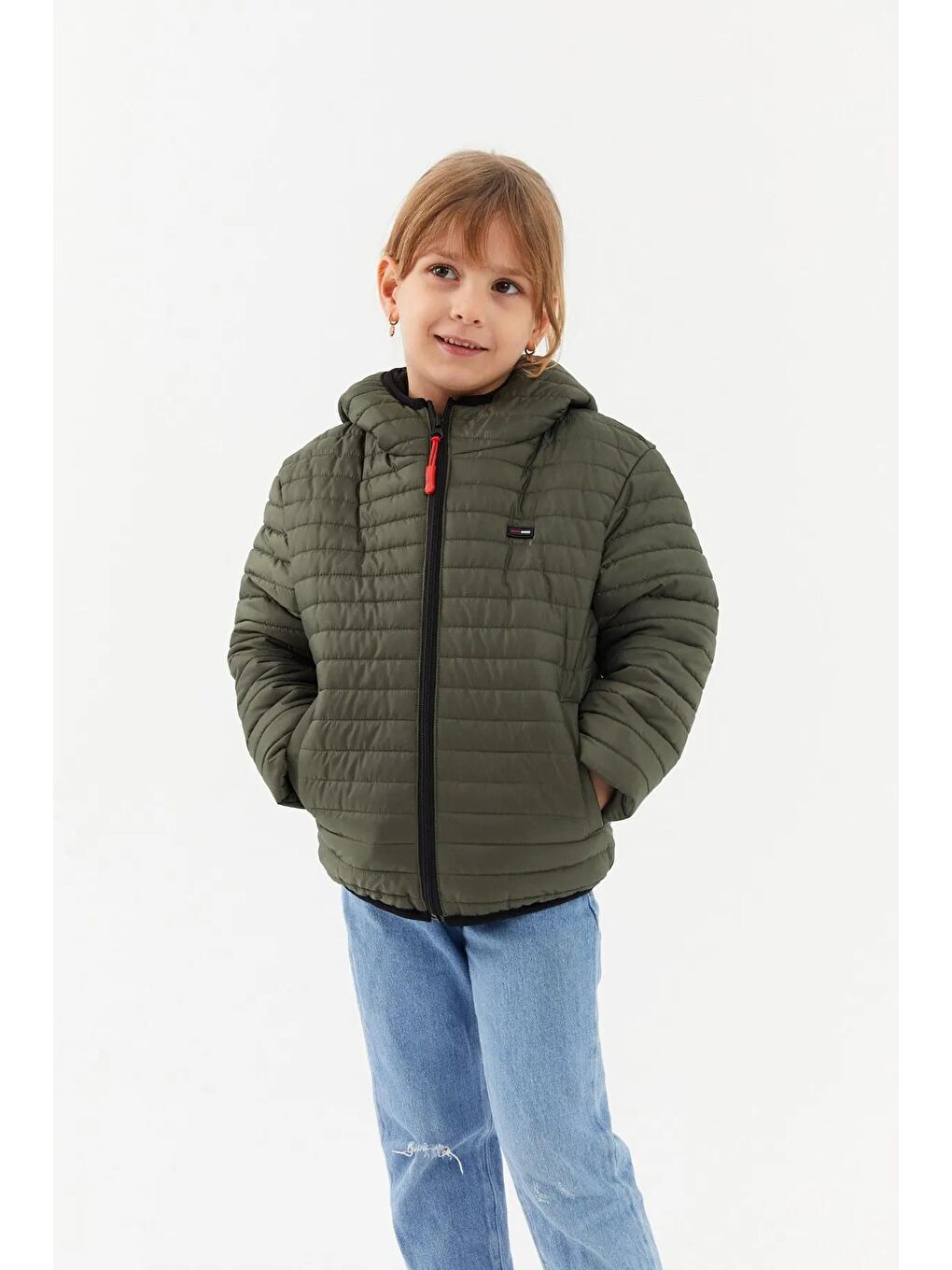 Haki Kız Çocuk Su ve Rüzgara Dayanıklı Polarlı Kapüşonlu Mont BRMK-001-A-3