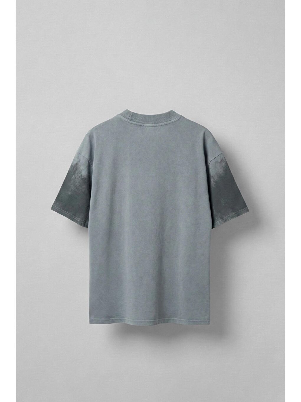 Erkek Cirsus Baskılı Yıkamalı Oversize T-Shırt Gri-1