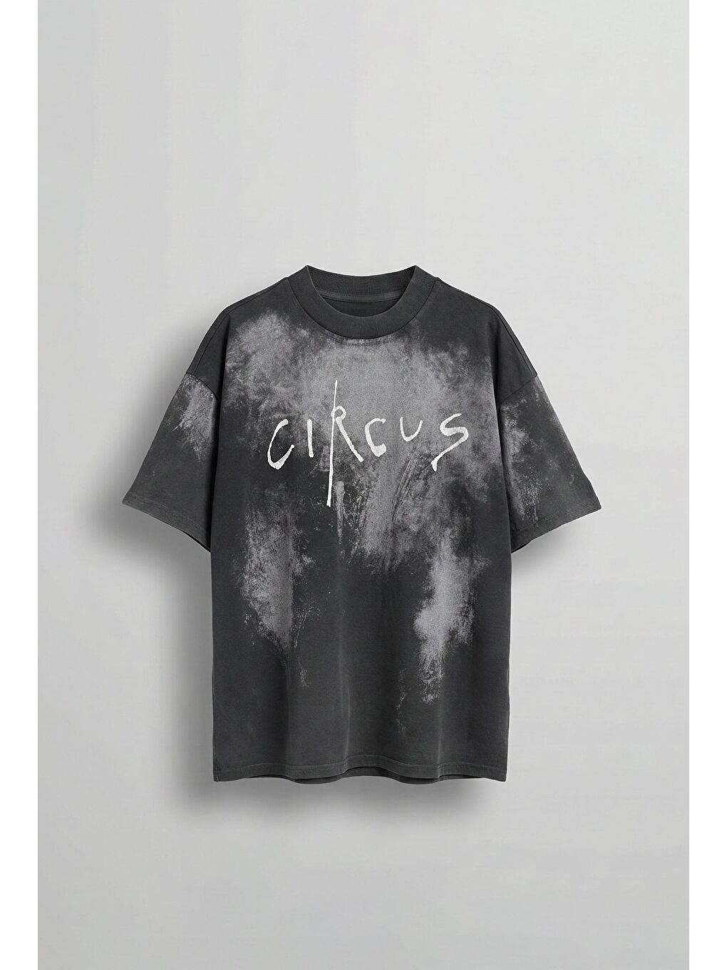 Erkek Cirsus Baskılı Yıkamalı Oversize T-Shırt Siyah