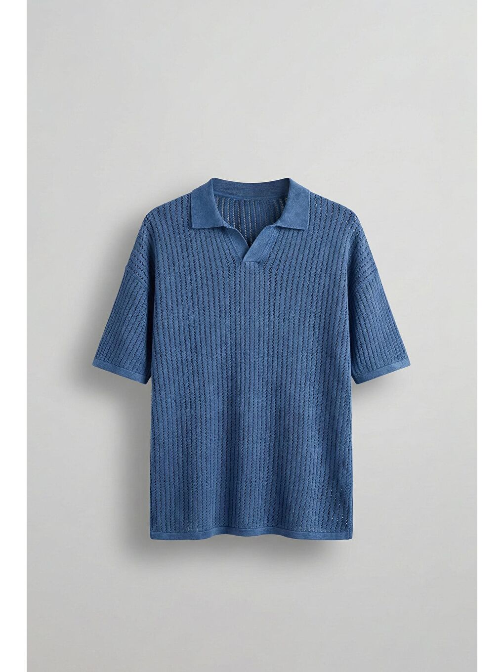 Erkek Polo Yaka Regular Fit Triko T-Shirt Koyu Mavi