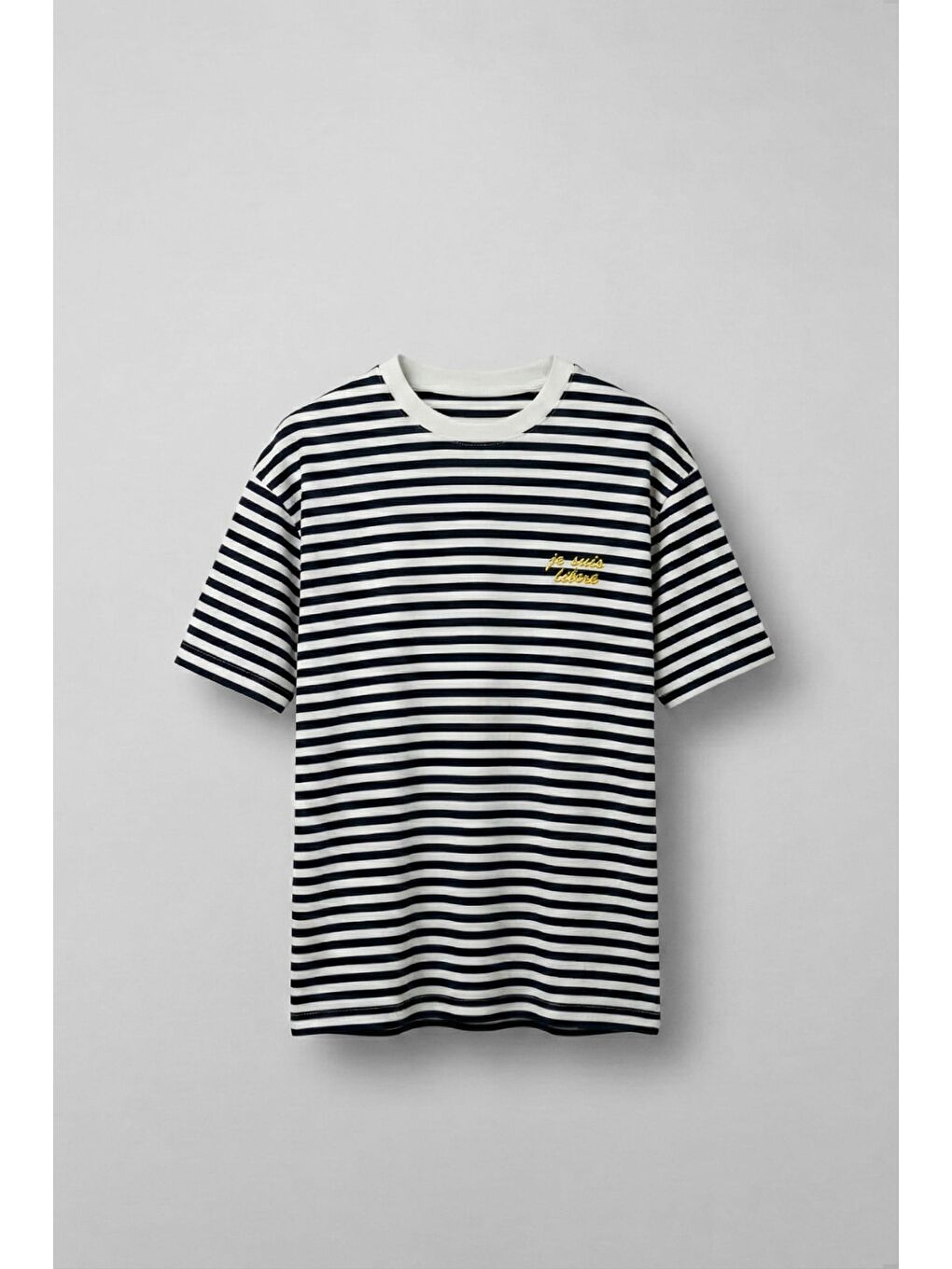 Erkek Oversize Çizgili Rahat T-Shirt Siyah