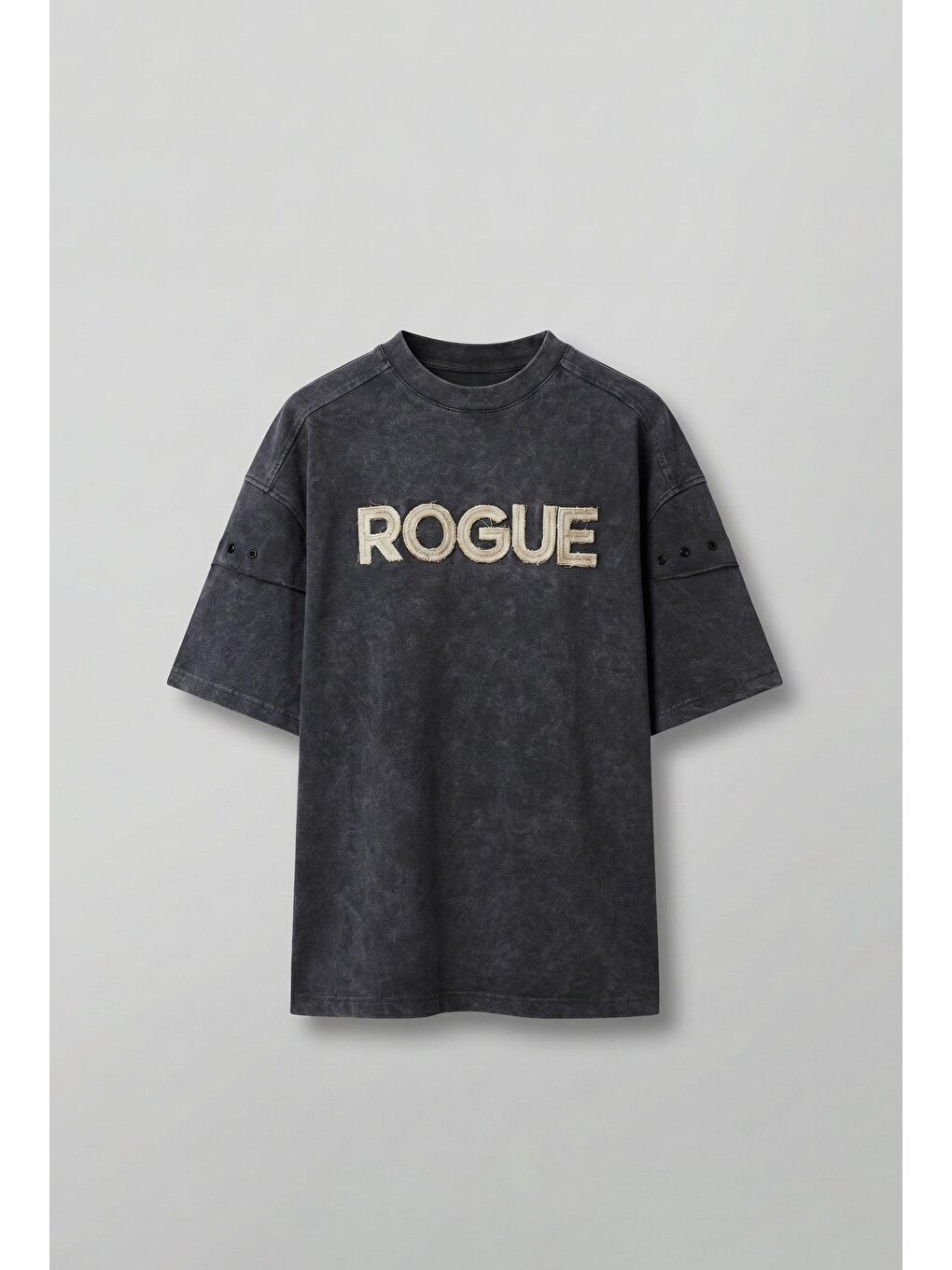 Erkek Yıkamalı Nakışlı Oversize T-Shirt Siyah