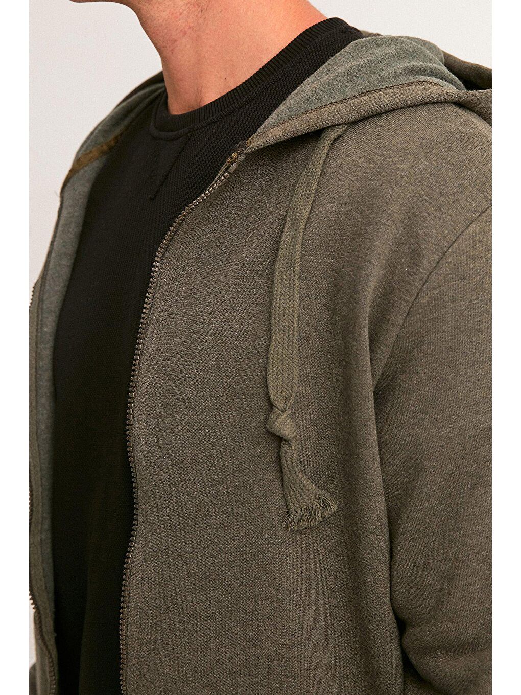 Haki Kapüşonlu Unisex Fermuarlı Sweatshirt-4