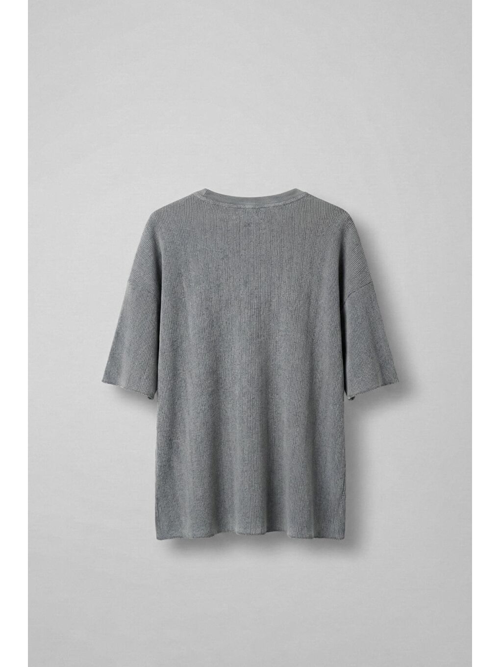 Erkek Yıkamalı Ribana Kumaş Oversize T-Shirt Gri-1