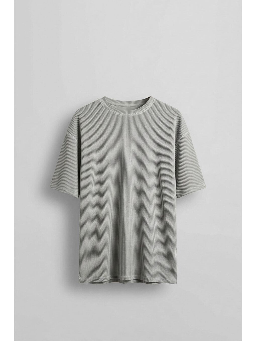 Erkek Yıkamalı Fitilli Oversize T-Shirt Gri