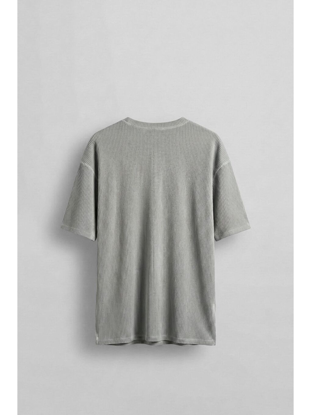 Erkek Yıkamalı Fitilli Oversize T-Shirt Gri-1